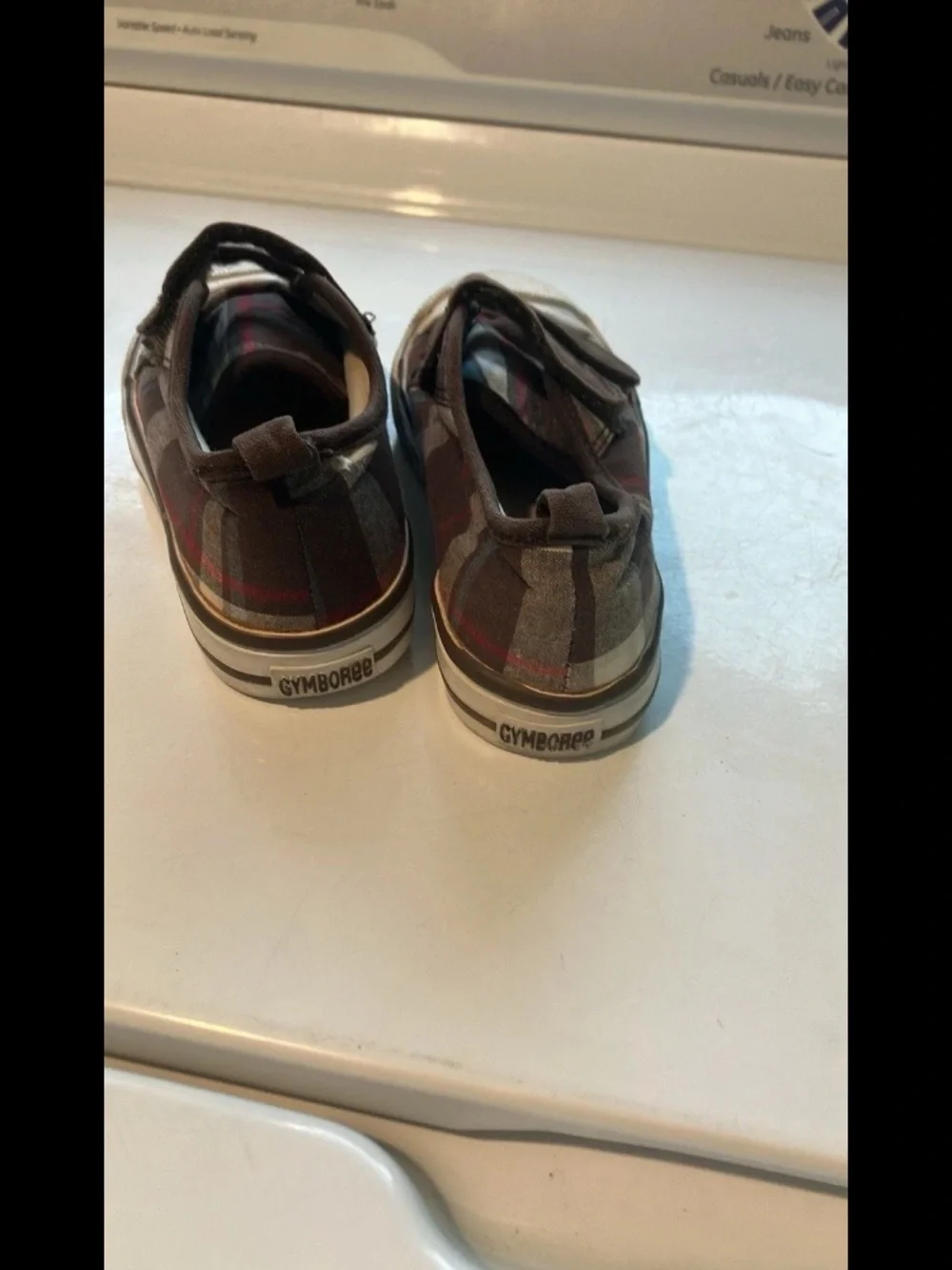 Gymboree plaid Brown and White Sneakers Hoo Loop closure toddler 8